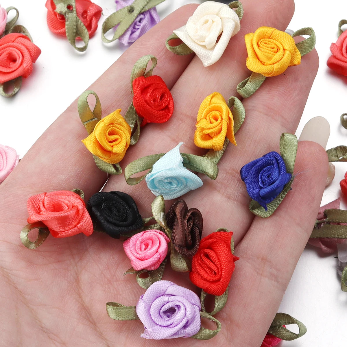 50pcs Mini Fabric Rose Flowers for DIY Crafts & Wedding Decor Fabric Flower Embellishments PLUSH