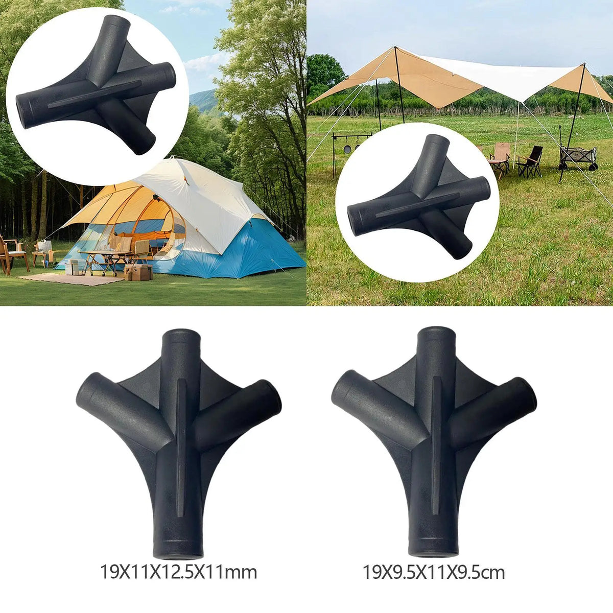 4-Way Tent Pole Connector 2-Pack | 19mm 11mm 12.5mm Tent Pole Connector PLUSH