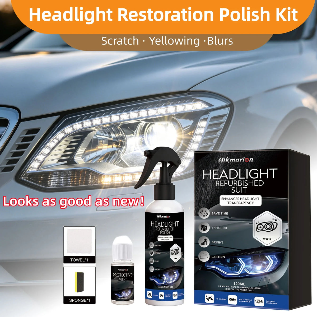 Hikmarion Headlight Restoration Kit – Polish & Lens Cleaner Headlight Restoration Kit PLUSH