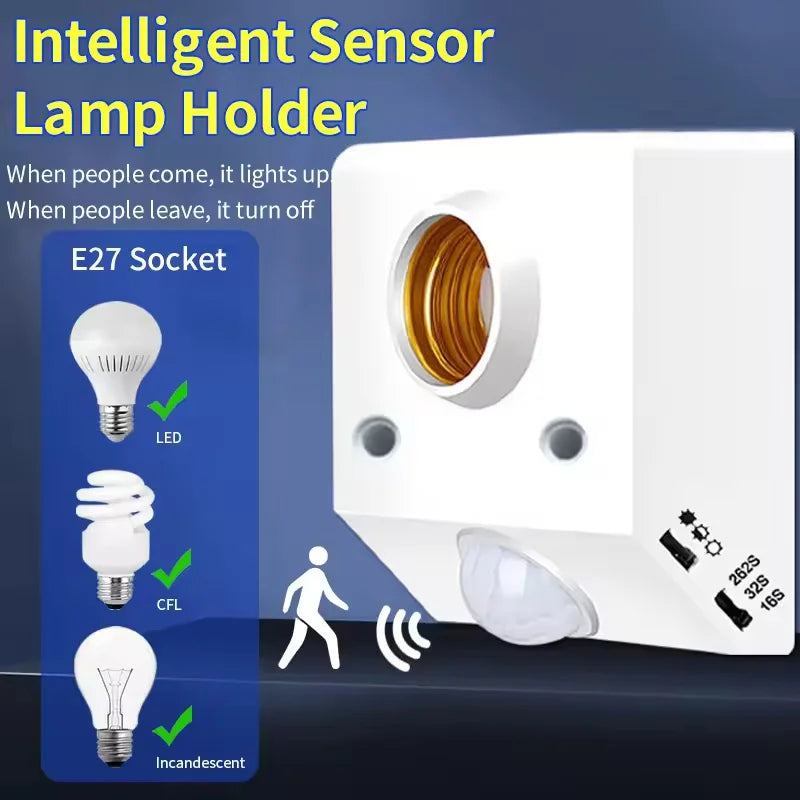 PIR Motion Sensor E27 Bulb Socket Adapter – Auto Light Switch Motion Sensor Socket PLUSH