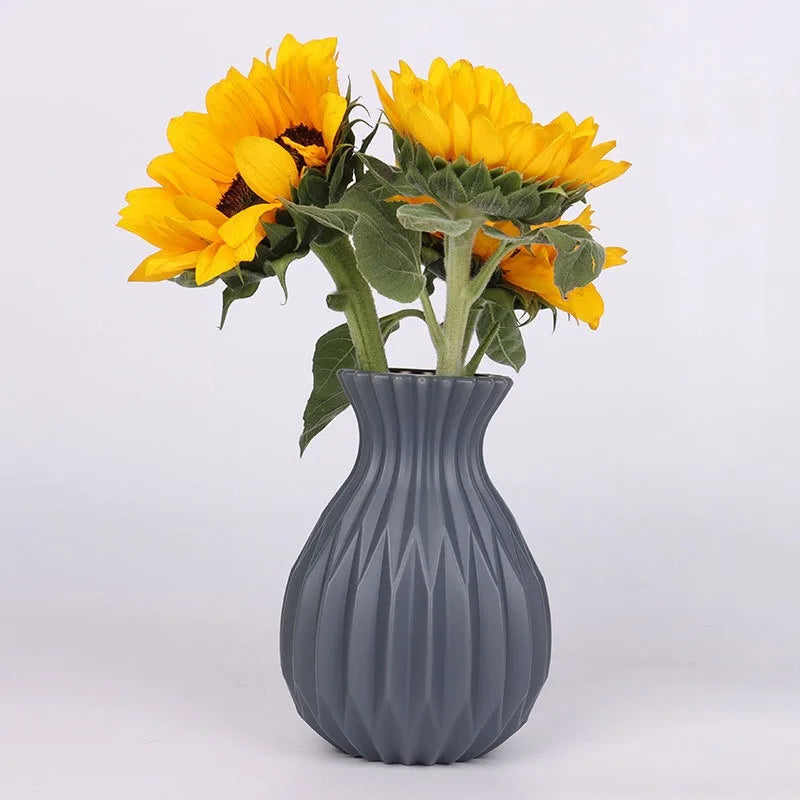 Nordic White Plastic Flower Vase – Modern Home Decor Planter Decorative Vase PLUSH Gray
