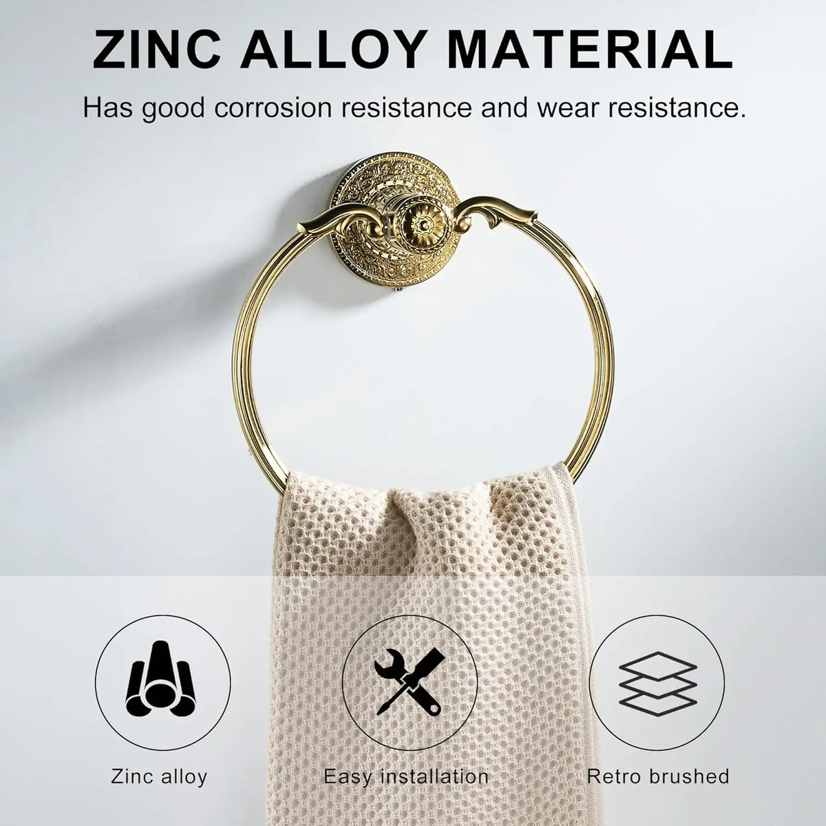 Wall Mounted Towel Ring – Black, Antique Bronze & Gold Bathroom Towel Ring PLUSH