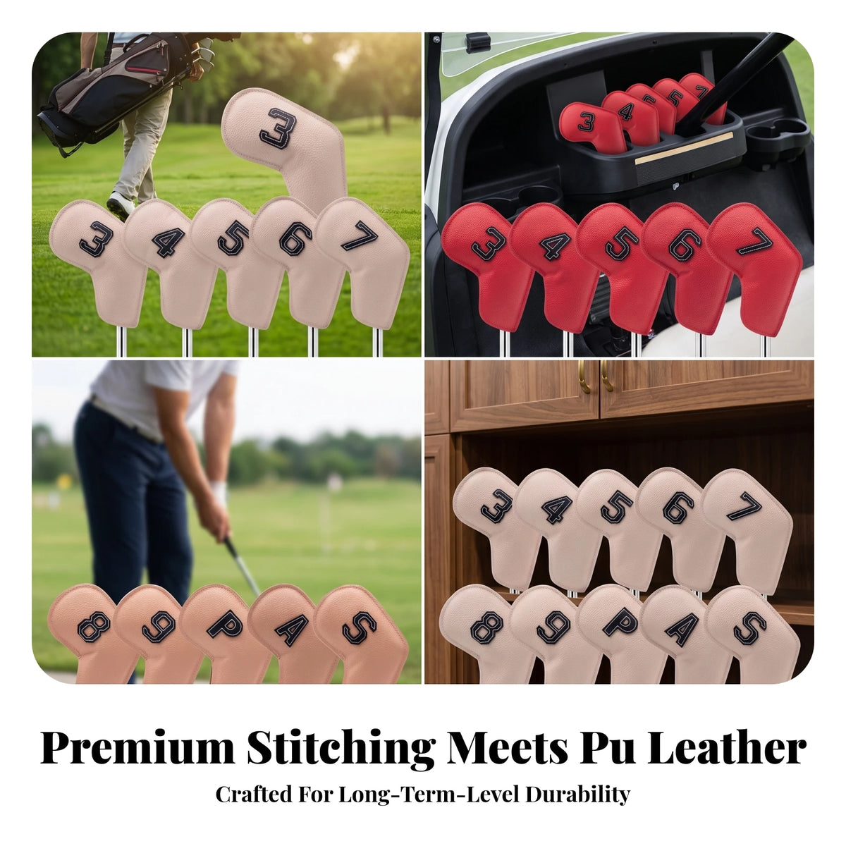 10-Piece Waterproof Golf Iron Head Covers – Padded PU Leather Golf Iron Head Covers PLUSH