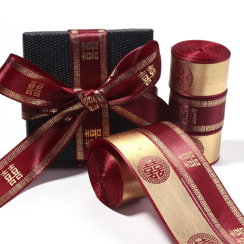 Gold Hot Stamp Satin Ribbon 2.5cm 5 Yards – Wedding & DIY Craft Craft Satin Ribbon PLUSH