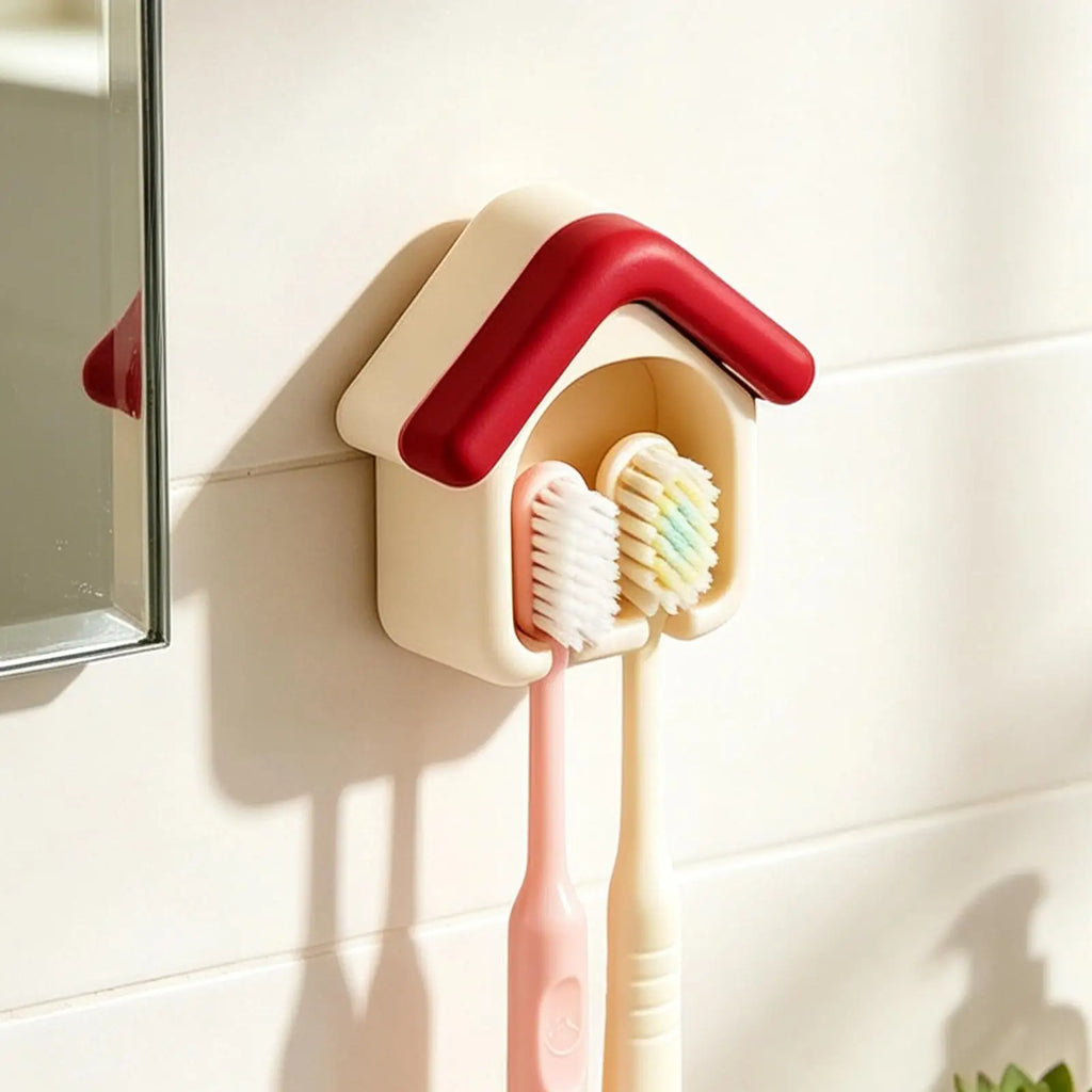 House Shape Wall Mount Toothbrush Holder – 2 Slot Bathroom Toothbrush Holder PLUSH