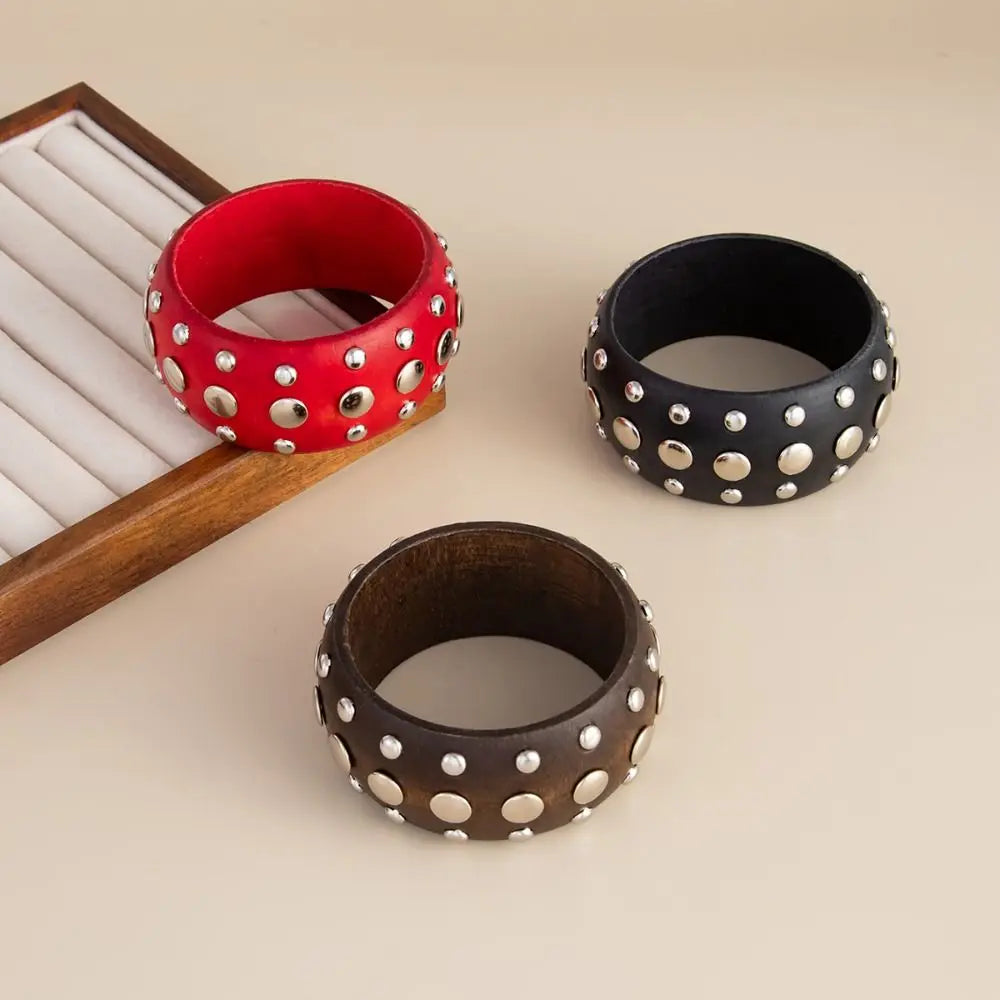 Bohemian Rivet Wide Chunky Bangle – Vintage Retro Cuff Bracelet Cuff Bangle Bracelet PLUSH