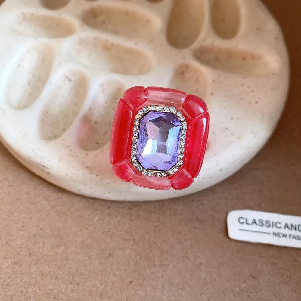 Y2K Candy Color Acrylic Resin Dome Ring | Korean Punk Style Fashion Statement Ring PLUSH Pink Purple