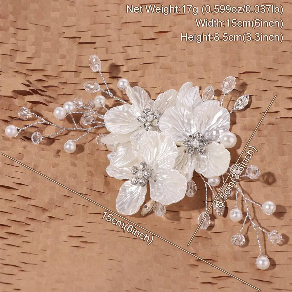 Crystal Pearl Flower Bridal Hairpin – Handmade Wedding Hair Clip Bridal Hair Clip PLUSH