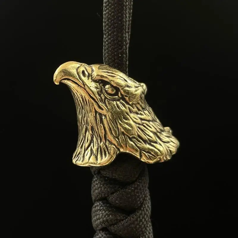 Vintage Brass 3D Eagle Head Paracord Bead EDC Keychain Pendant Brass Paracord Bead PLUSH