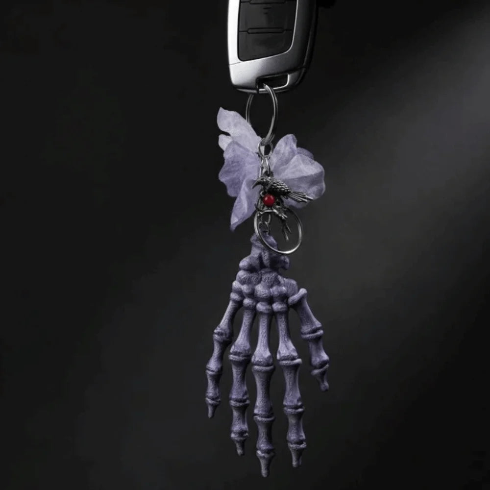 Gothic Skeleton Hand Keychain – Floral Articulated Pendant Gothic Keychain Pendant PLUSH
