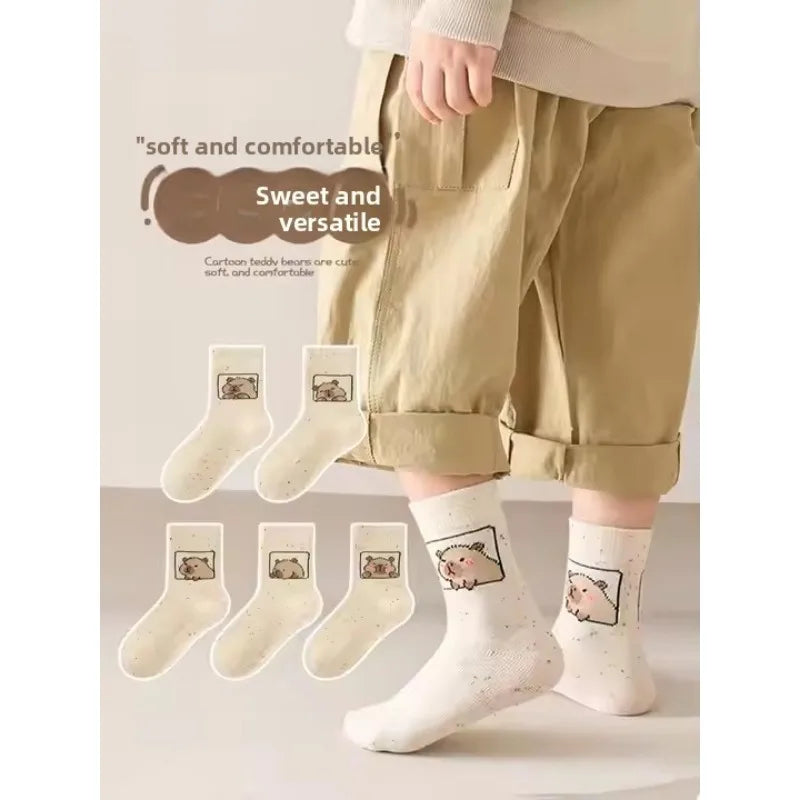 Kids Capybara Bear Cotton Crew Socks – 5 to 50 Pairs Unisex Kids Cartoon Socks PLUSH