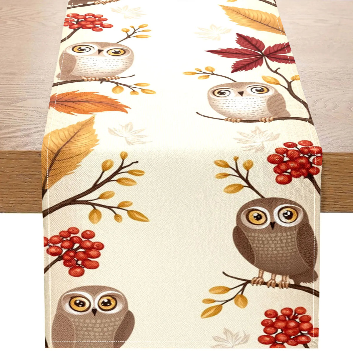 Autumn Owl Table Runner – Leaves & Berries | 3 Sizes Table Runner PLUSH A 33X90Cm