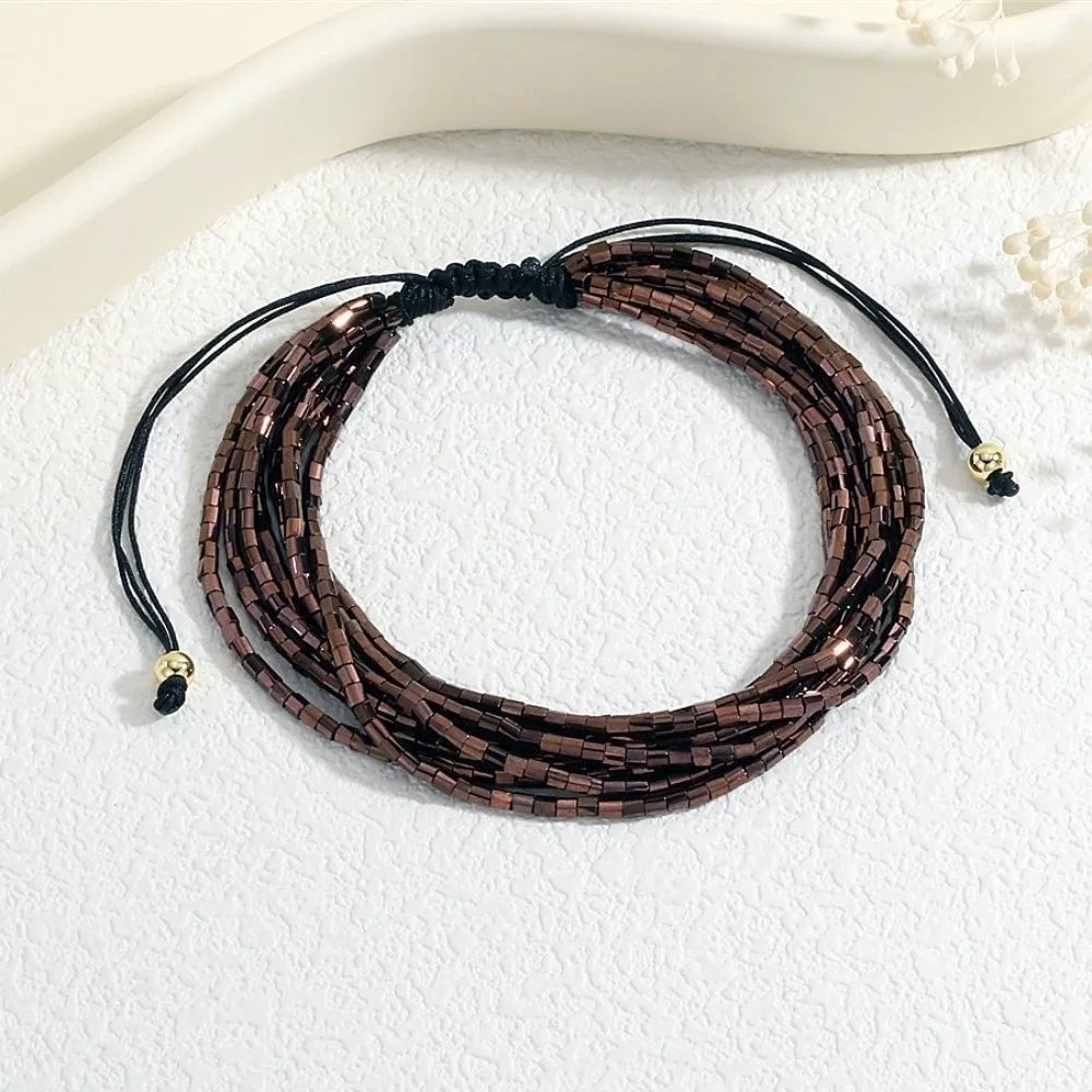Colorful Boho Stackable Beads Bracelets – Adjustable Multilayer Beaded Bracelet PLUSH Coffee