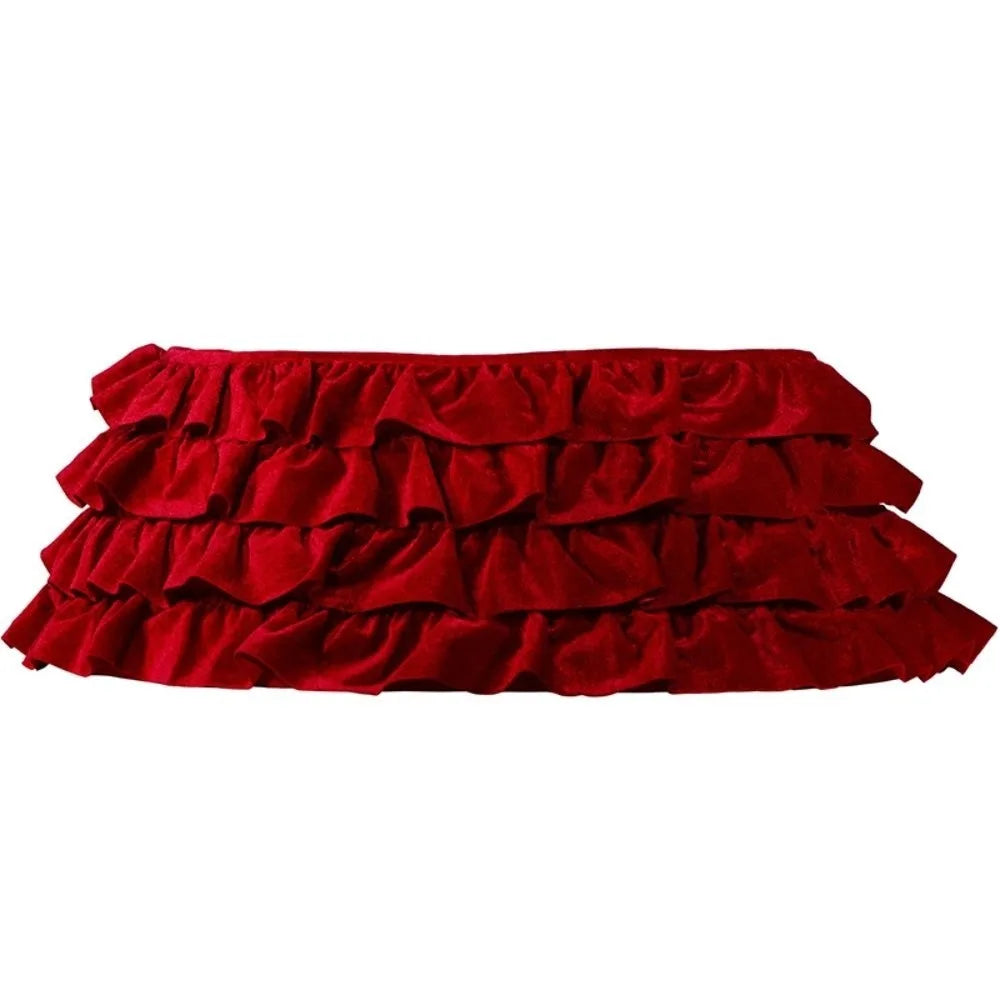 Round Velvet Christmas Tree Skirt – Vintage Pleated Xmas Collar Christmas Tree Skirt PLUSH Red