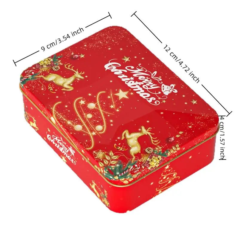Christmas Tin Can Box – Elk & Santa Candy Cookie Gift Storage Holiday Tin Box PLUSH