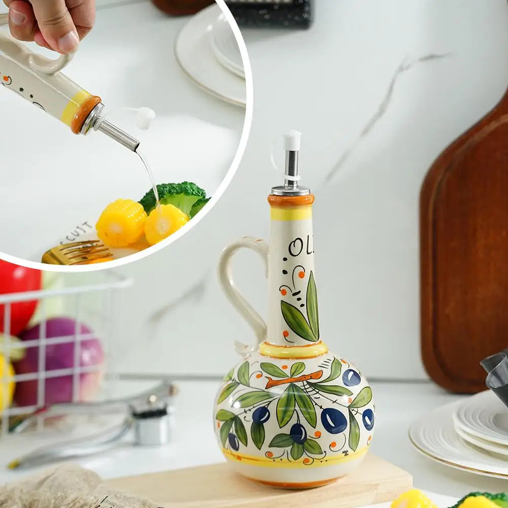 Hand-Painted Ceramic Olive Oil Dispenser Bottle 500/600ml Oil Dispenser Bottle PLUSH