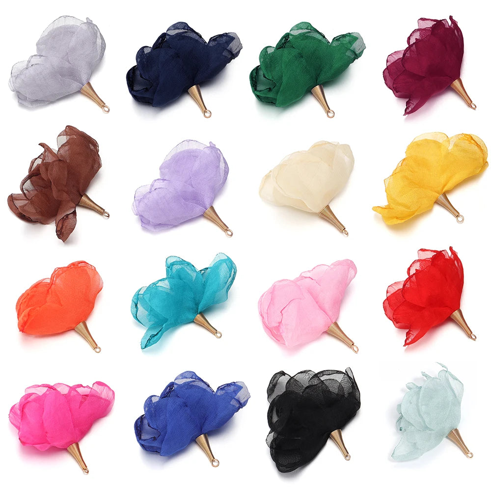 10pcs Chiffon Organza Flower Charms for DIY Earrings & Jewelry Jewelry Flower Charms PLUSH