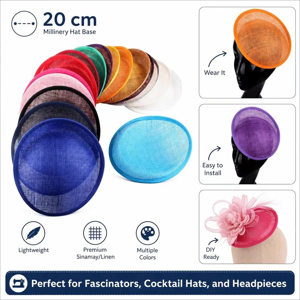 Wide Brim Linen Fascinator Hat Base – Vintage Mesh Headpiece Fascinator Hat Base PLUSH