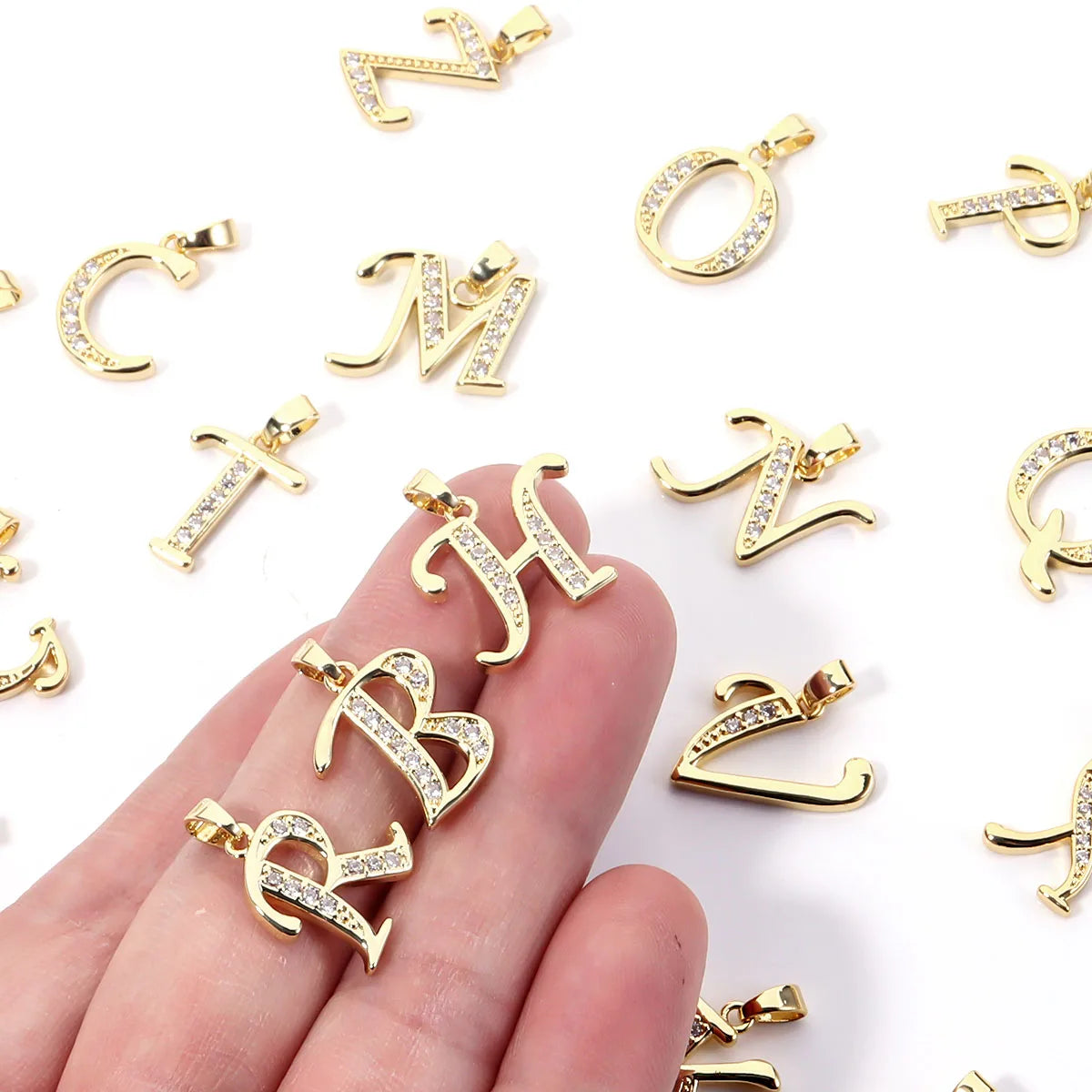 Metal A-Z Zircon Initial Letter Charm Pendant – DIY Jewelry Initial Letter Charm PLUSH