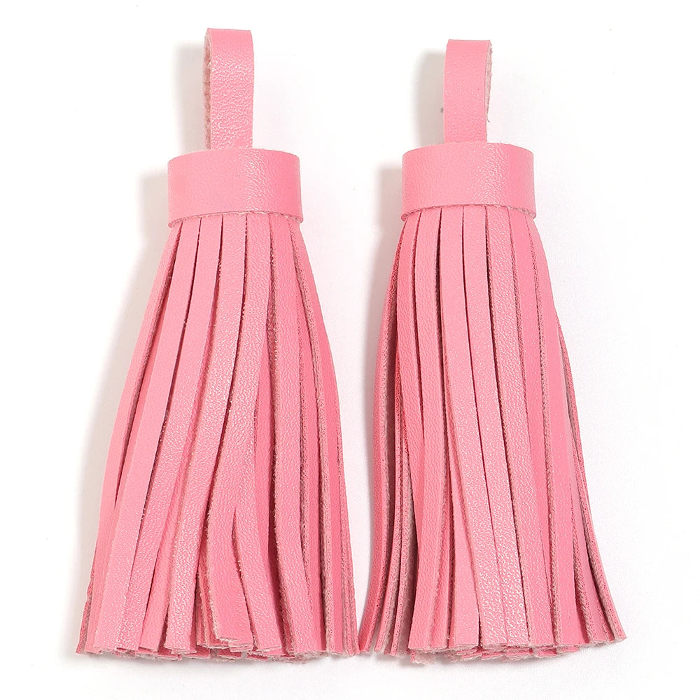 4pcs 9cm PU Leather Tassel Pendants – Bag Charm & DIY Jewelry Tassel Pendants PLUSH pink