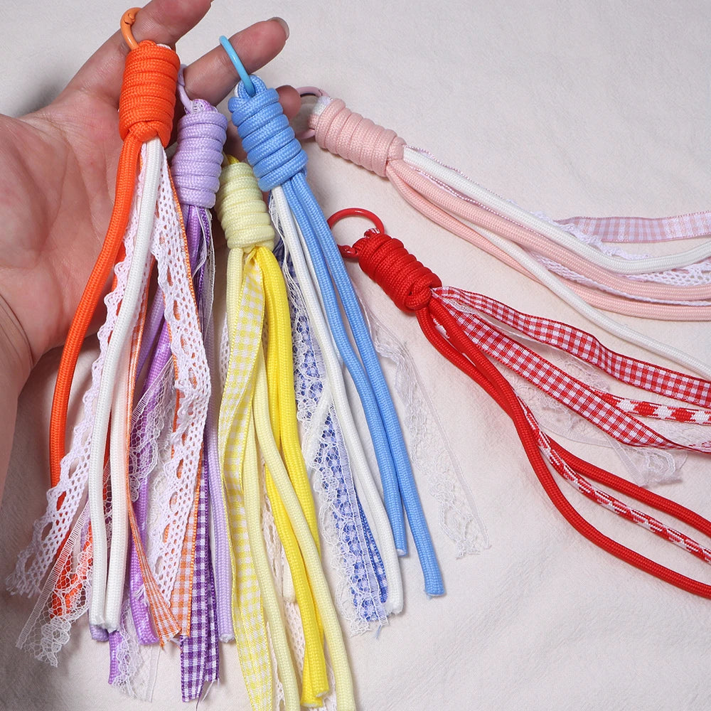 2pcs Lace Plaid Ribbon Braided Lanyard Keychain Charms DIY DIY Keychain Charm PLUSH