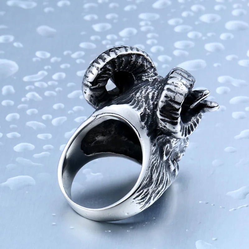 Vintage Aries Goat Head Punk Metal Ring for Men | Silver Men's Fashion Ring PLUSH