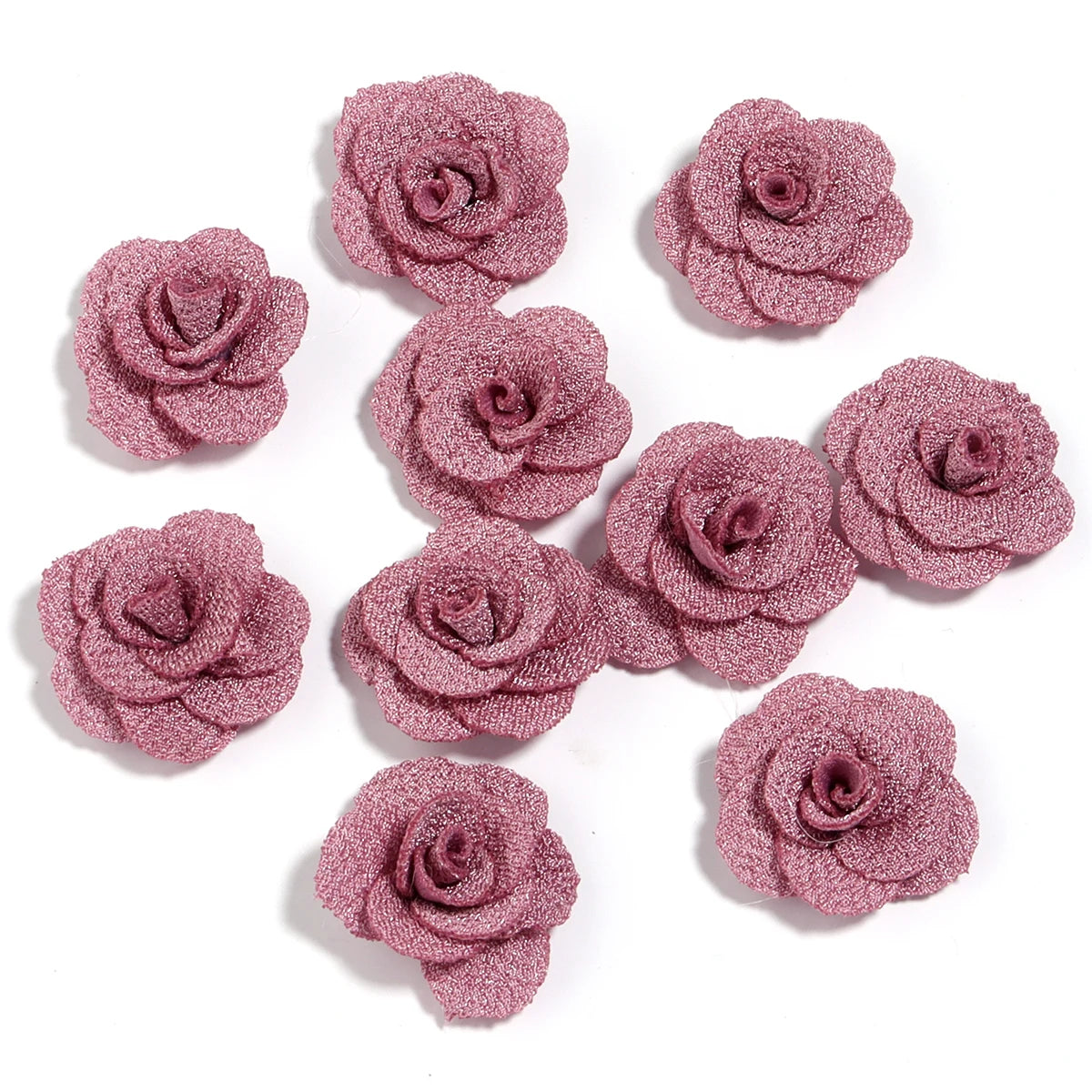 10pcs 3cm Fabric Rose Flowers for DIY Sewing & Crafts Fabric Flower Embellishments PLUSH red bean pink 3cm