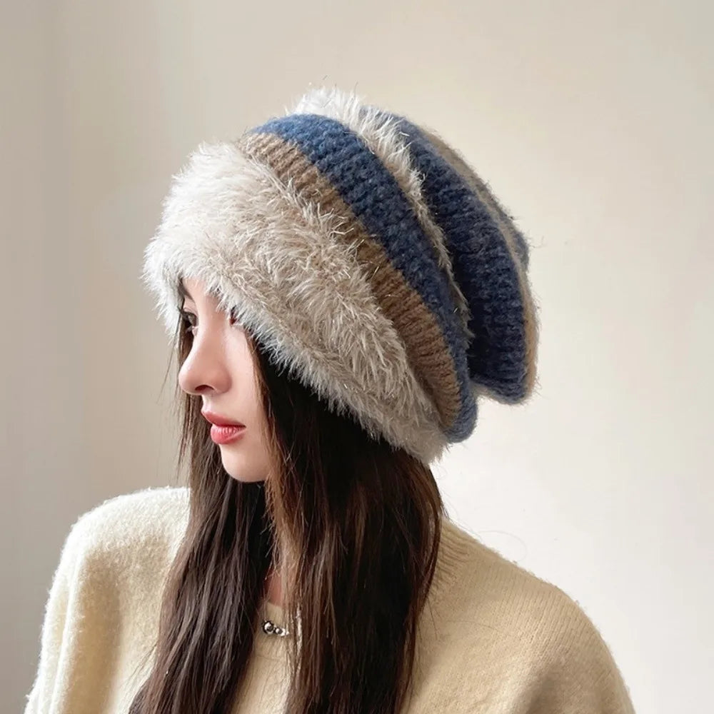 Women's Slouchy Beanie – Thick Knit Fleece Lined Winter Hat Knit Winter Beanie PLUSH Style D