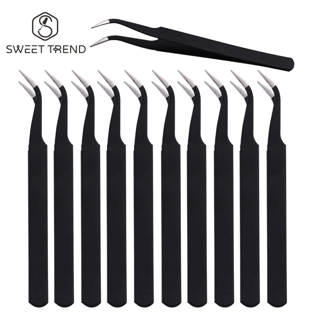 Curved Tip Black Metal Nail Tweezers 5/10pcs – Manicure Tool Nail Art Tweezers PLUSH