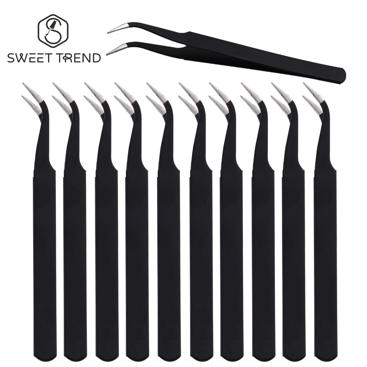 Curved Tip Black Metal Nail Tweezers 5/10pcs – Manicure Tool Nail Art Tweezers PLUSH