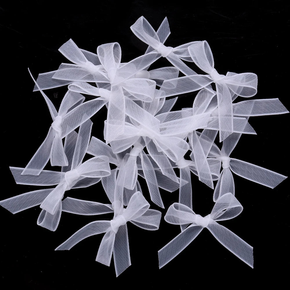 20pcs Mini Ribbon Bows – Colorful Polyester Bowknots for DIY Crafts Ribbon Bows PLUSH White 3X4.2cm