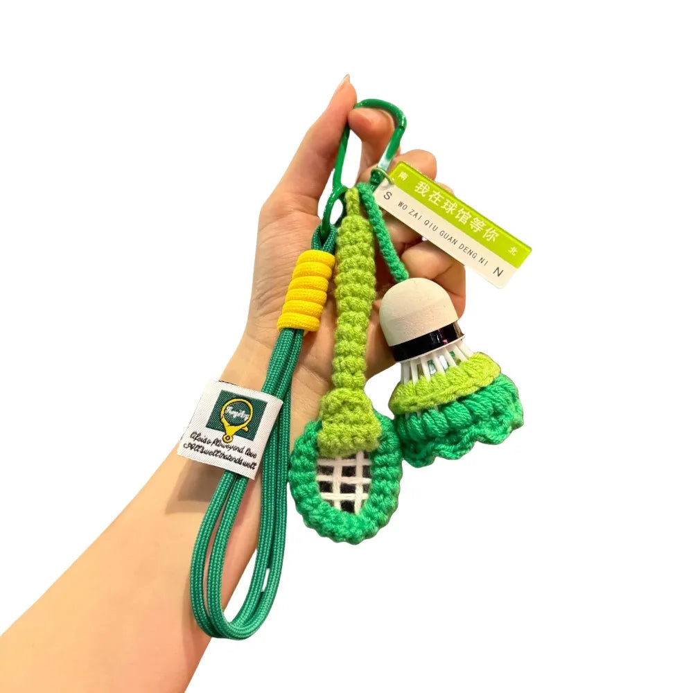 Crochet Badminton Keychain – Knitted Sports Charm Pendant Novelty Keychain PLUSH Green B