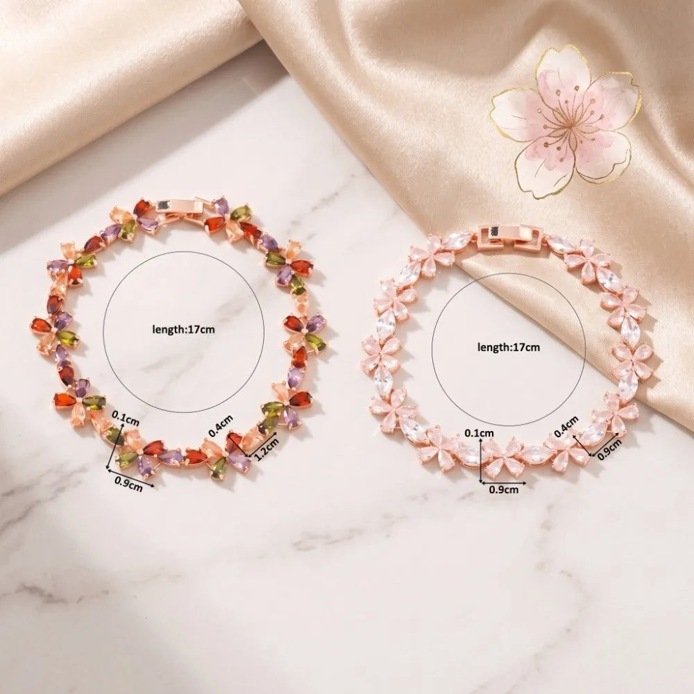 Copper Zircon Ice Flower Bracelet – Mixed Color Women's Zircon Bracelet PLUSH