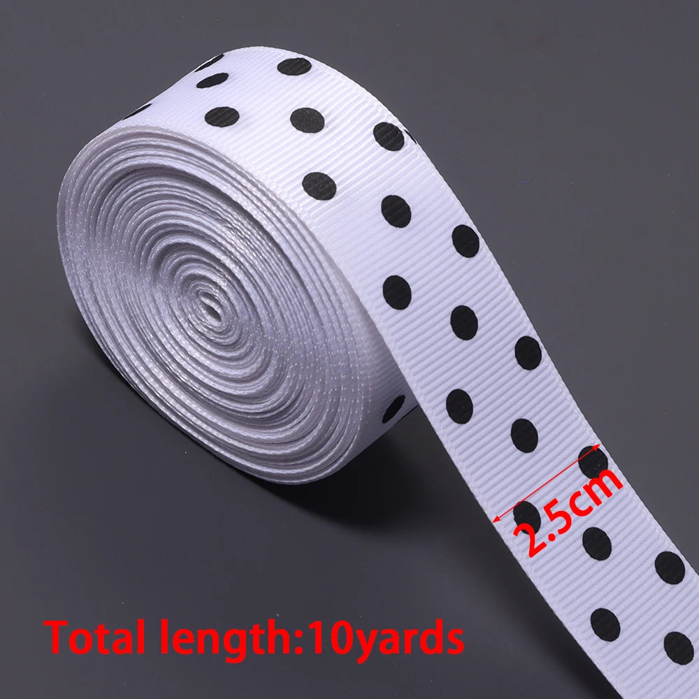 White Polka Dot Grosgrain Ribbon for Hair Bows & Gift Wrap Craft Ribbon PLUSH 25mm x 10yards 1roll
