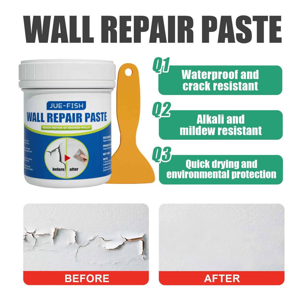 Waterproof Wall Repair Paste & Spatula – No-Mix Quick Dry Wall Repair Paste PLUSH