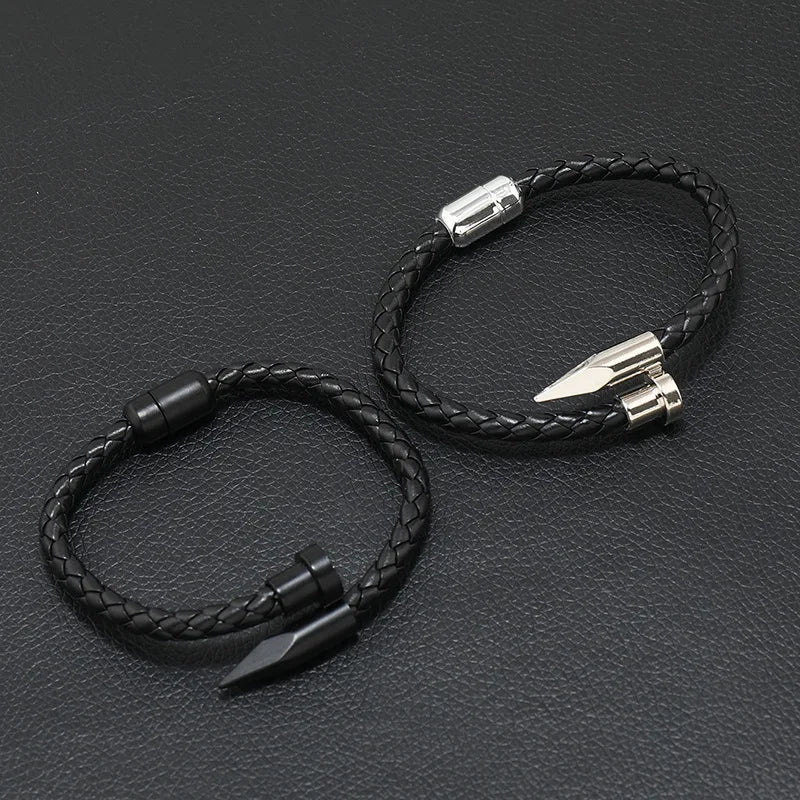 Men's Leather Rope Braided Bangle – Magnetic Alloy Buckle Leather Braided Bracelet PLUSH