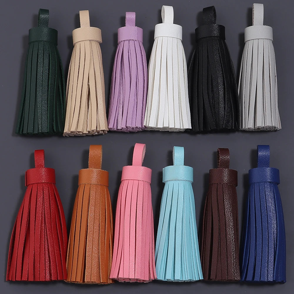 4pcs 9cm PU Leather Tassel Pendants – Bag Charm & DIY Jewelry Tassel Pendants PLUSH