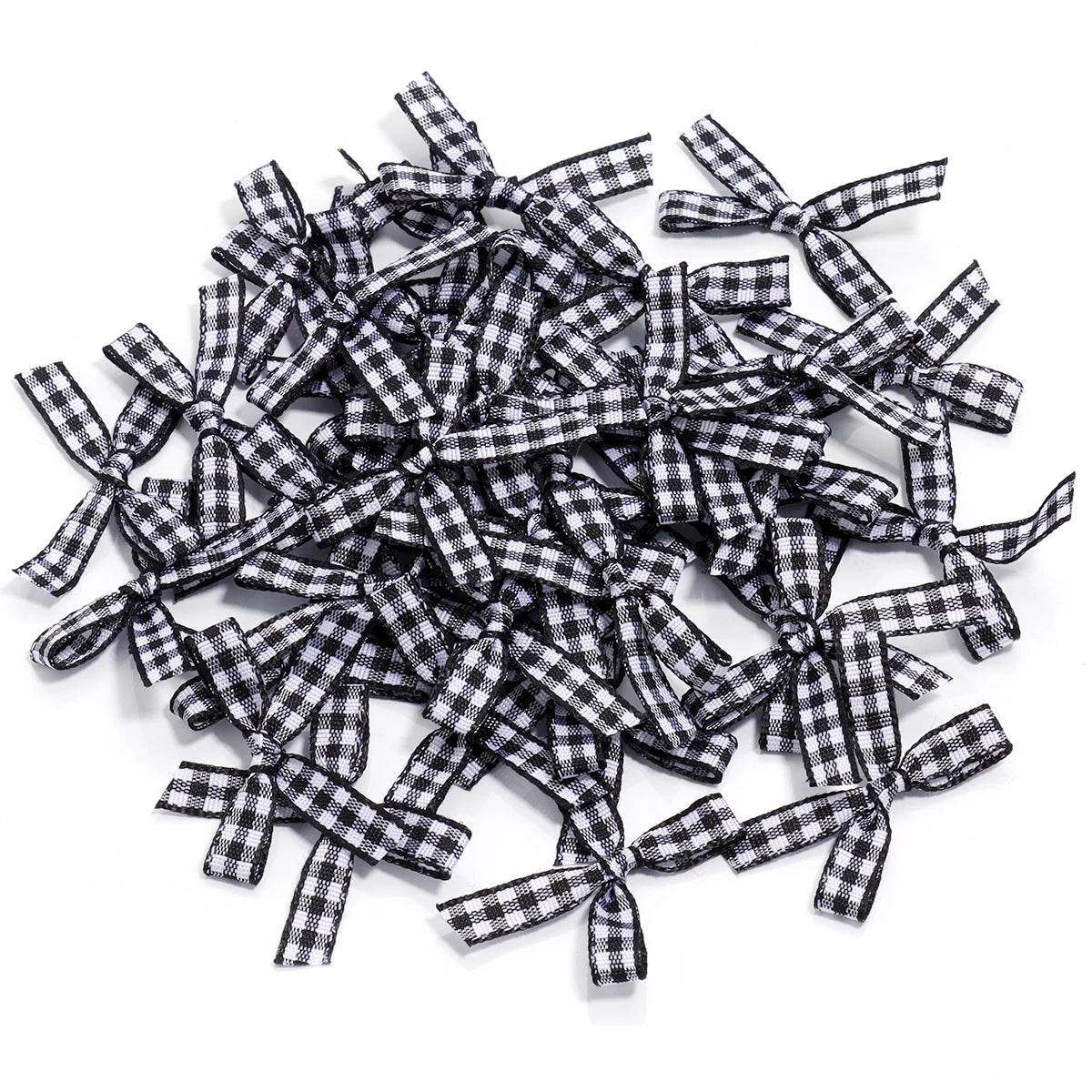 50pcs Scottish Checkered Ribbon Bows – DIY Jewelry & Crafts Ribbon Craft Bows PLUSH Black 4x2.5cm