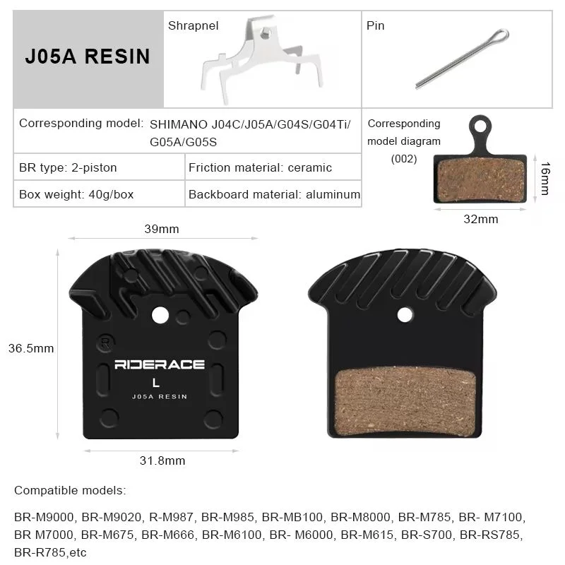 RIDERACE Ceramic MTB Disc Brake Pads – Shimano J05A J04C J02A Disc Brake Pads PLUSH
