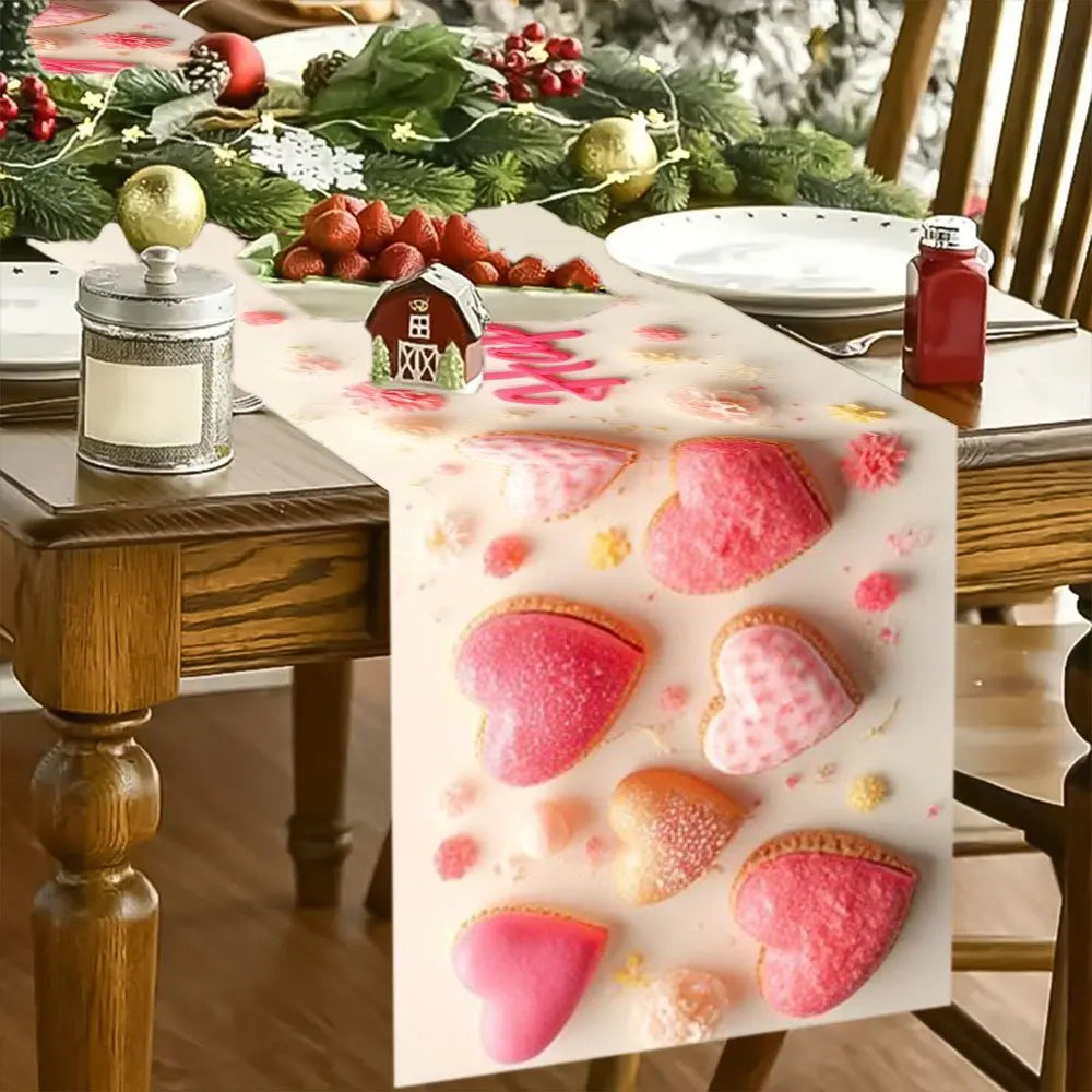 Valentine's Day Table Runner – Hearts & Flowers | 3 Sizes Decorative Table Runner PLUSH