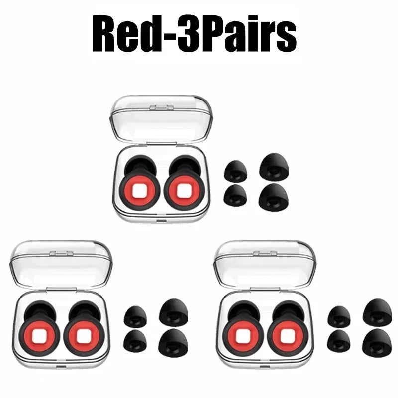 Silicone Earplugs Noise Reduction Soundproof Sleep Ear Plugs Noise Reduction Earplugs PLUSH Red-3Pairs