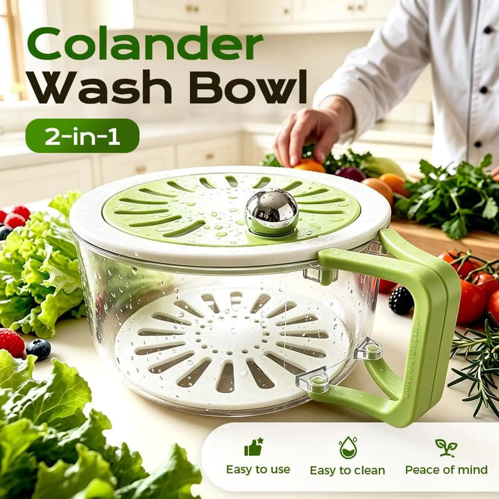 Double Layer Fruit Strainer Container with Foldable Handle Kitchen Strainer Bowl PLUSH