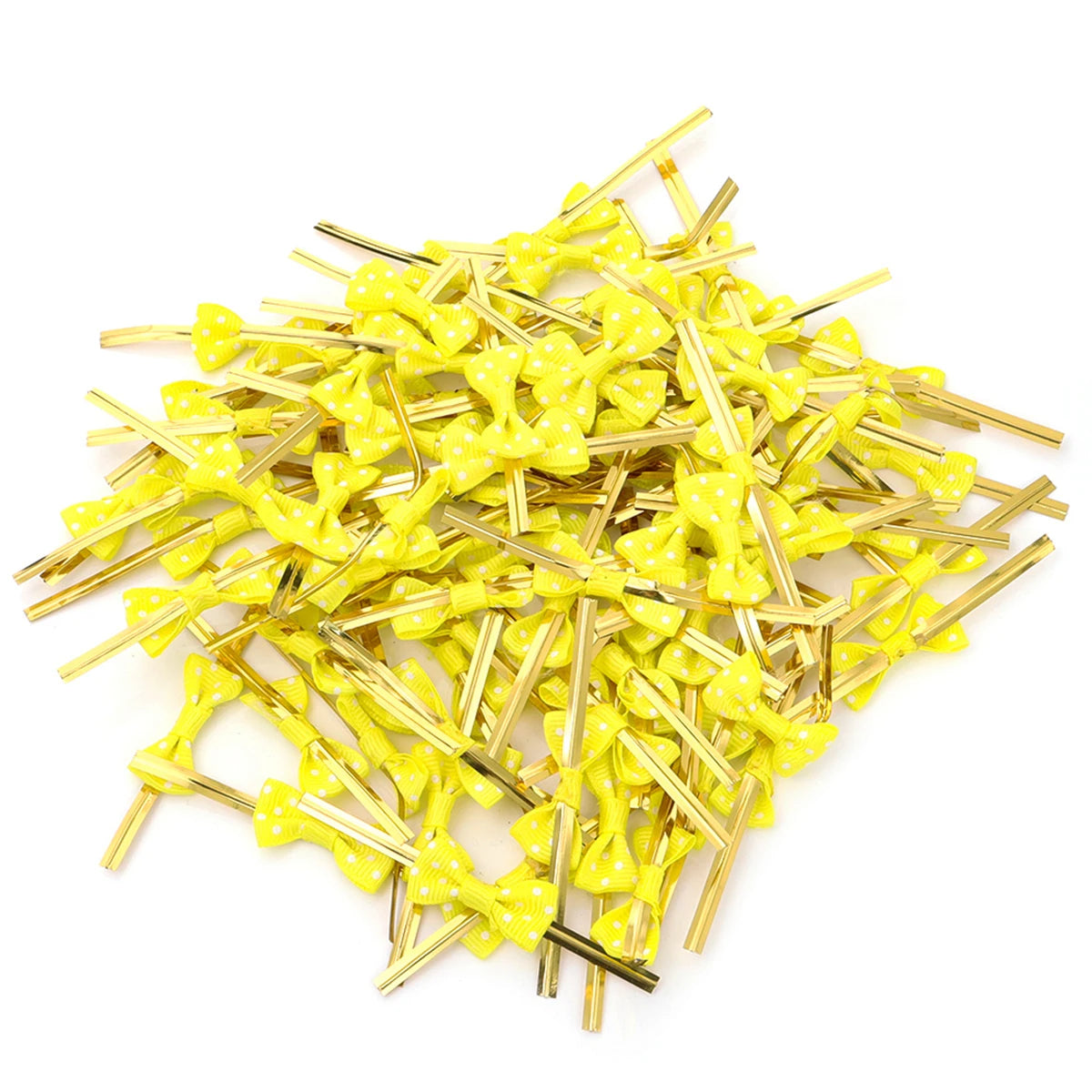 30pcs Polka Dot Bow Twist Ties Gold Wire – Gift Bag Seals Gift Bow Twist Ties PLUSH Yellow 1.5x8cm