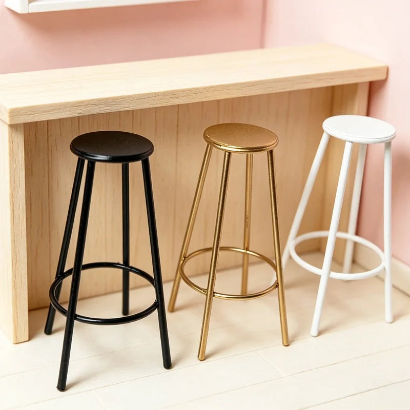 1:12 Miniature Metal Bar Stool for Dollhouse Decor | Collector Dollhouse Miniature Furniture PLUSH