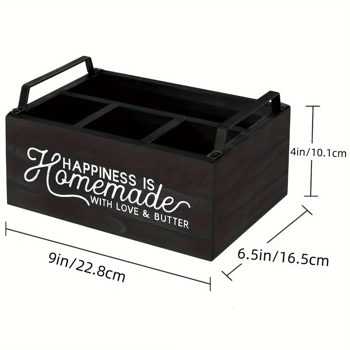 Wooden Cutlery & Desktop Organizer Tray – Rustic Storage Box Kitchen Organizer Tray PLUSH Black