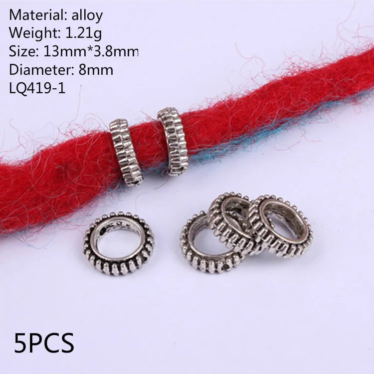 5pcs Silver Viking Dreadlock Hair Beads – Braid Cuffs & Clips