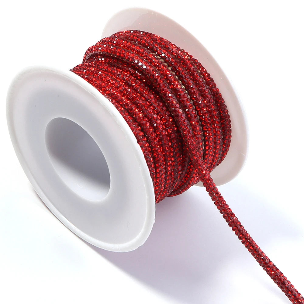 5 Yards Rhinestone Crystal Cup Chain Cord – DIY Jewelry & Crafts Rhinestone Craft Cord PLUSH red 4mm