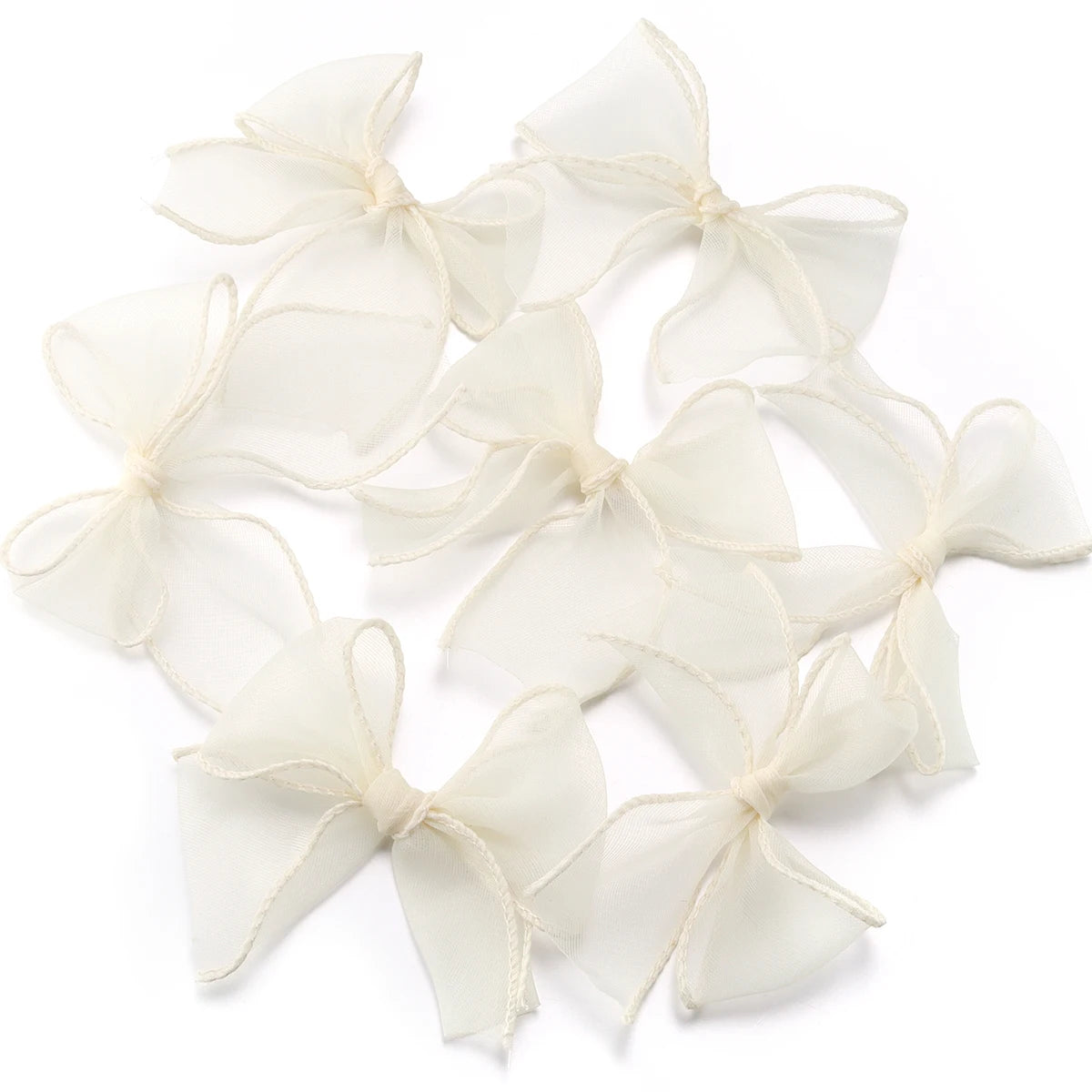 10pcs Satin Organza Ribbon Bows 8x8cm – DIY Craft Decor Ribbon Craft Bows PLUSH Beige