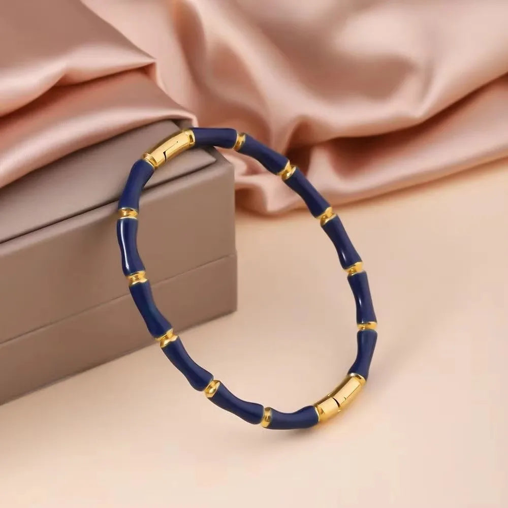 Colorful Bamboo Joint Bangle – Gold Stainless Steel Enamel Bracelet Enamel Bangle Bracelet PLUSH