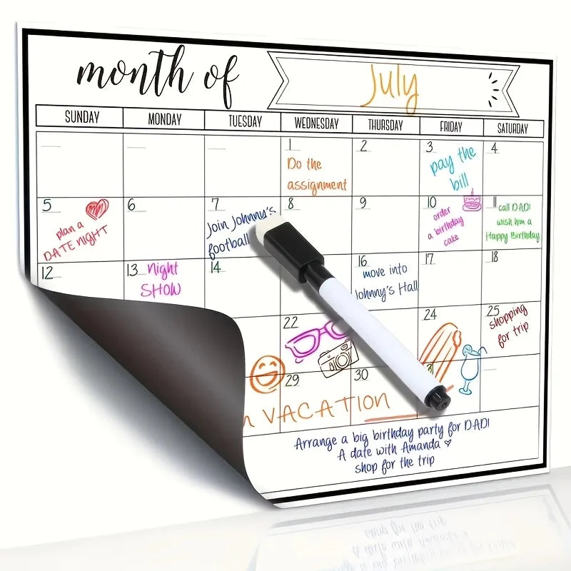 Fridge Magnet Memo Board Set – Erasable Calendar & Chalk Pen Magnetic Memo Board PLUSH